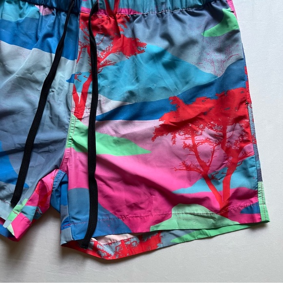 NWT DOUBLE RAINBOUU blue multicolor elastic palm tree Hawaiian beach swim trunks - Picture 3 of 6
